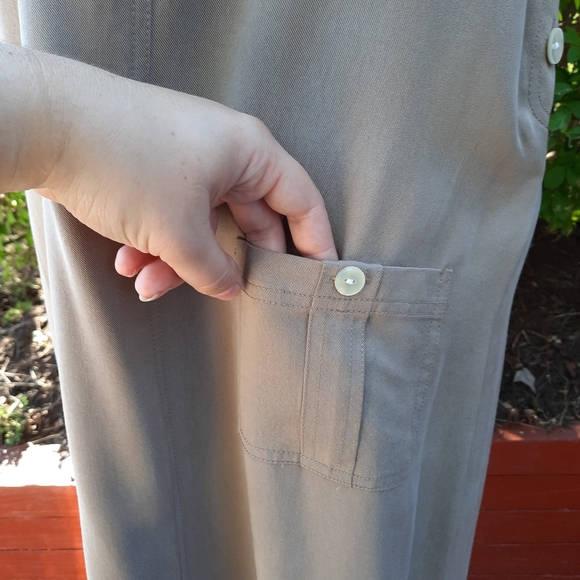 Talbots Vintage 90's Overalls Jumper Pocket Dress Tencel Lyocell Maxi Tan - Picture 6 of 10